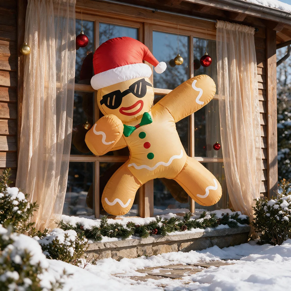 3.9FT, Outdoor Inflatable Decoration, Christmas Gingerbread Man for windows, Suitable for Restaurant and Cafe Window Decorations
