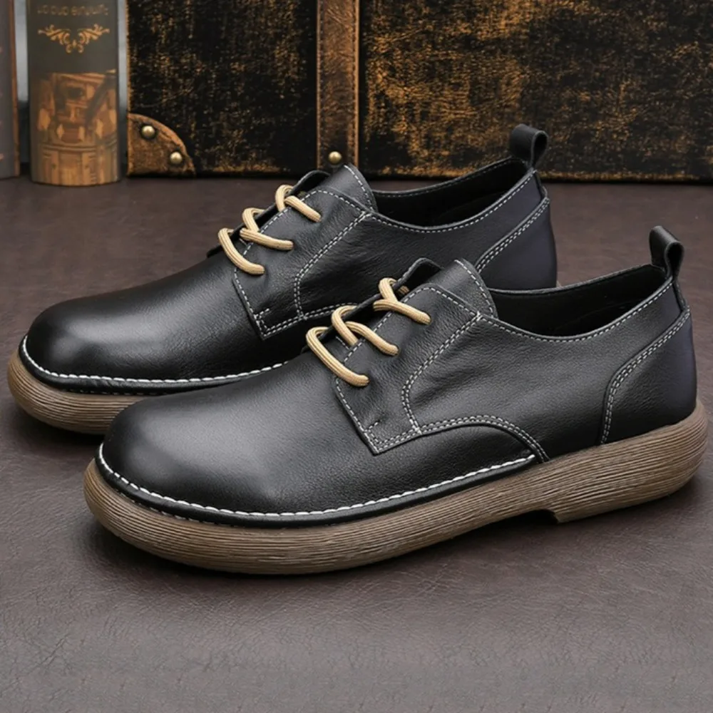 

Business Casual Leather Shoes Casual Retro Men's Shoes British Style Soft Leather Soft Sole Wide Head Lace Up Leather Shoes Men