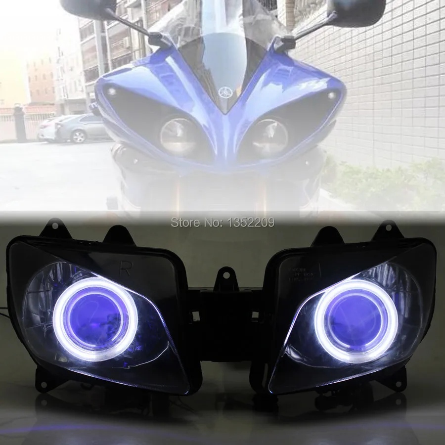 

Motorcycle Headlight HID Projector Headlight Assembly Blue Angel Eyes LED Headlamp For Yamaha YZF R1 2002-2003 luces para moto