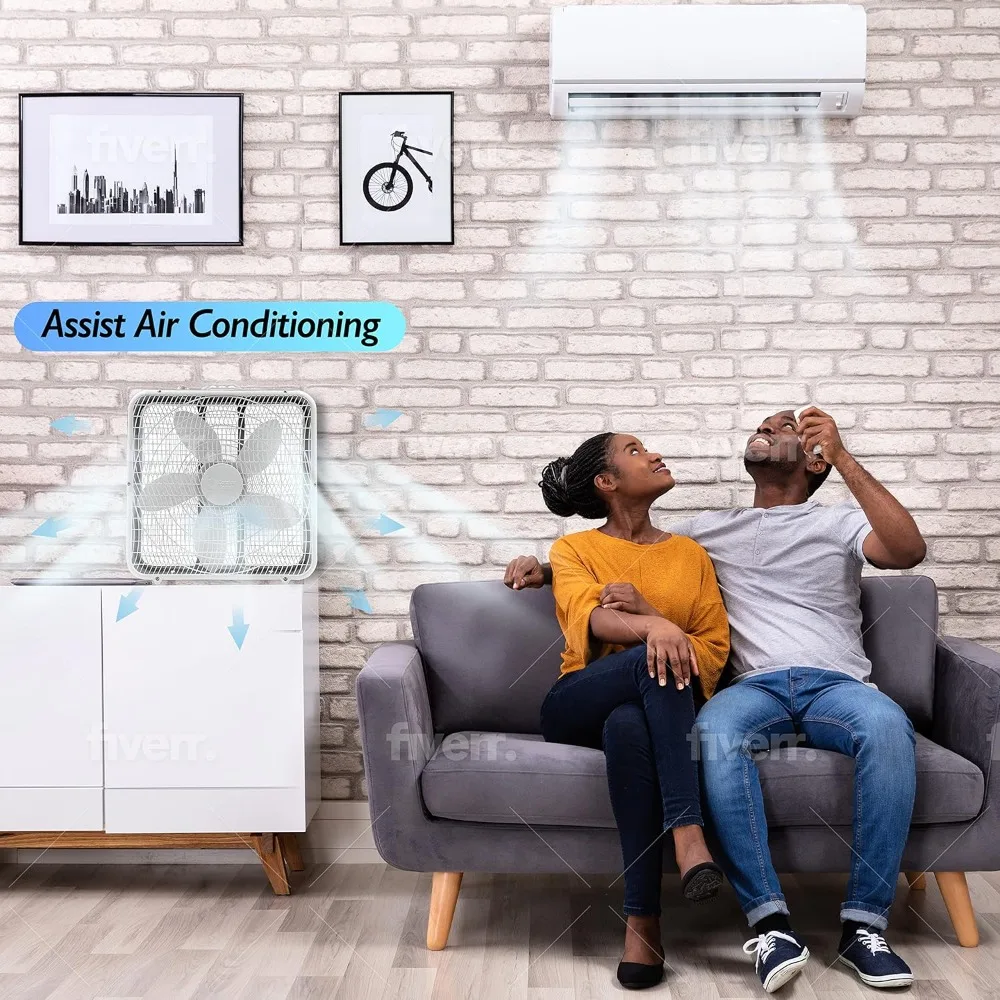 

Box Fan with Carry Handle, 20 inch, 3 Speed Full-Force Air Circulation Window Fan, Bedroom Floor Fan with 5 Blades