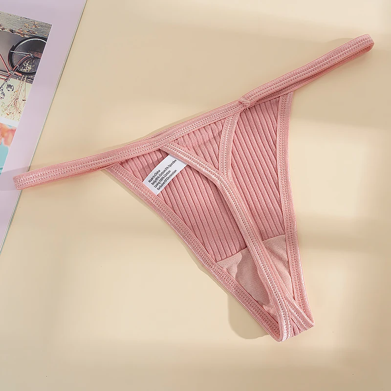 Women Sexy Panties Screw Thread Cotton Thongs Female Thin Belt G-strings Underwear Soft Breathable T-back Solid Lingerie