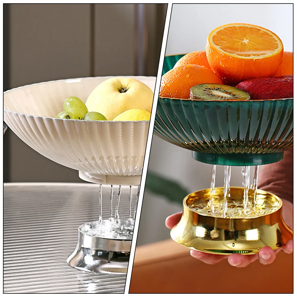 2Pcs Tall Fruit Plates Draining Trays Decorative Snack Bowls Multi Function Storage Holders for Kitchen Bathroom