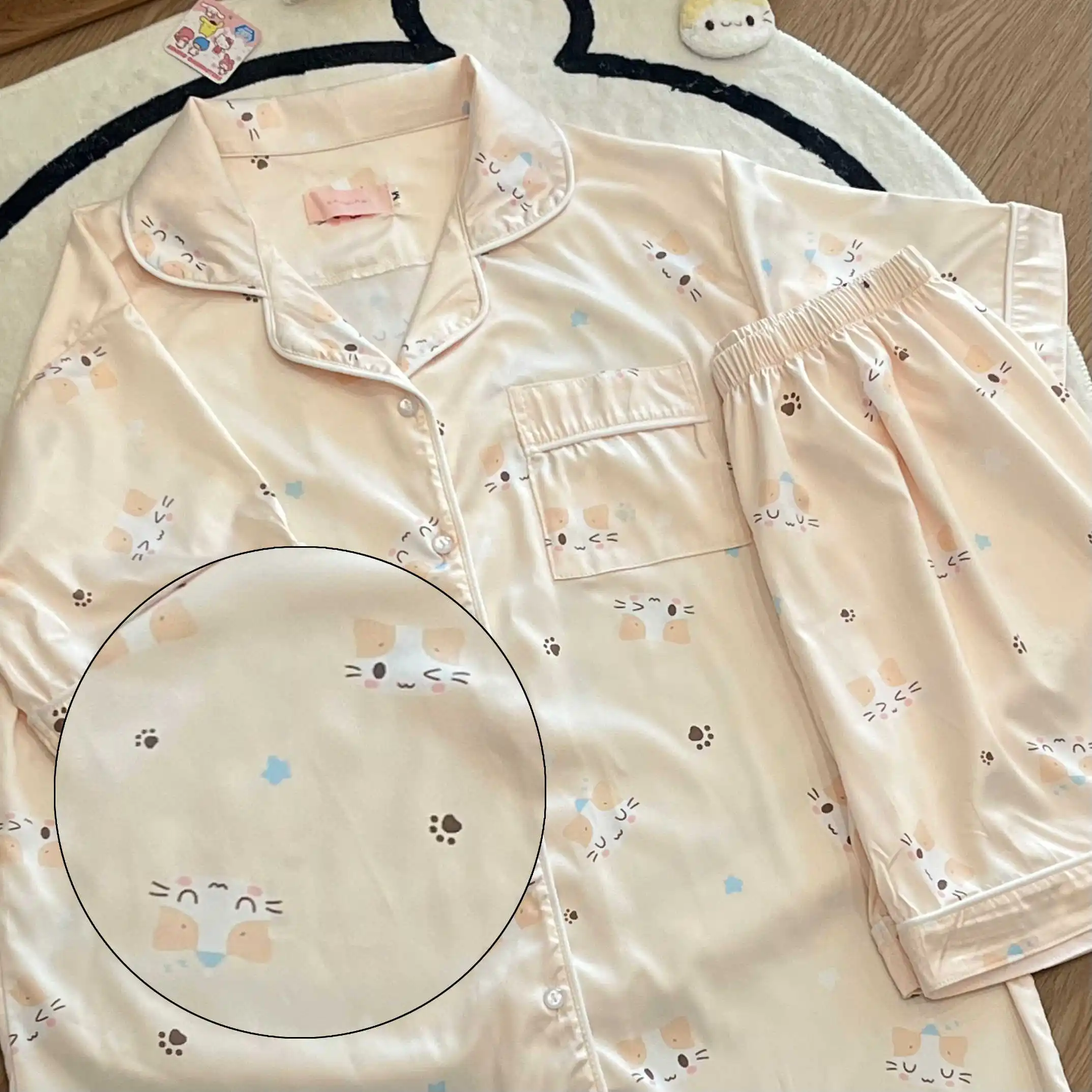 

Cute Masyumaro Fluffy Fuwa Nyanko Cat Pajama Sets Loungewear Sleepwear Shorts Spring Summer Anime Cute Women Pajamas Gifts