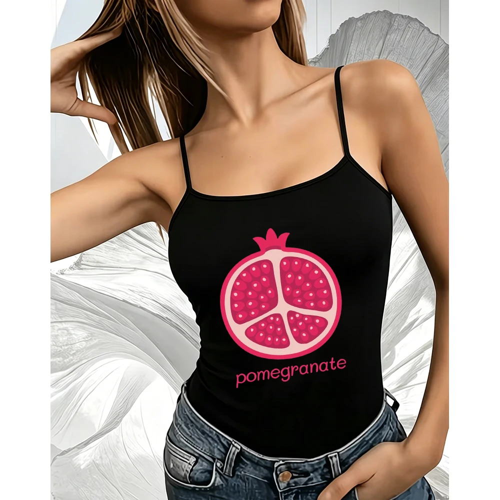 Summer Fresh Cami Women Cute Fruit Pattern Tank Top Sleeveless Vest Beach Party Tee Soft Girl Aesthetic Wear Holiday Vacation