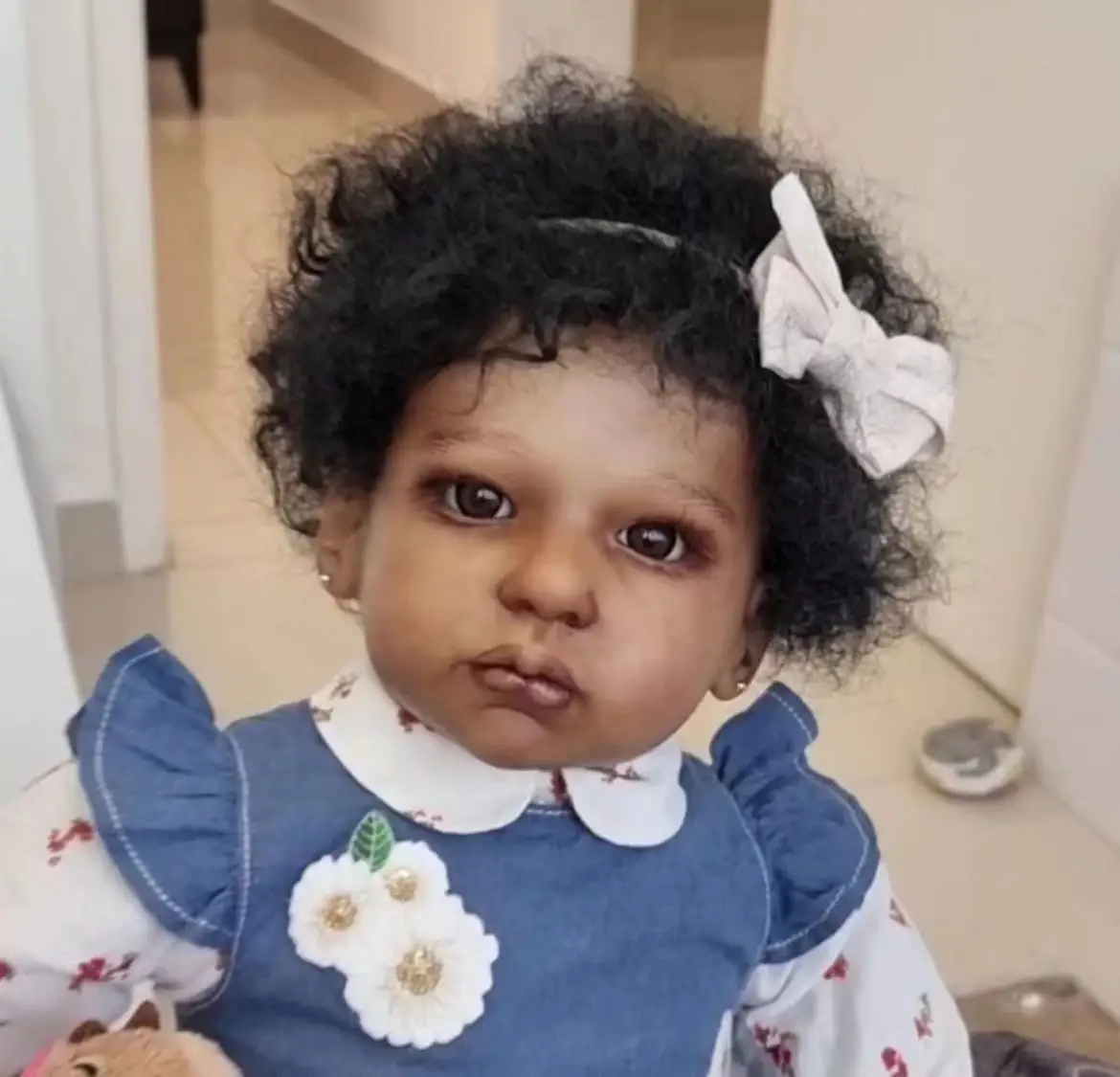 FBBD Customized Limited Supply 28inch Reborn Baby Doll Lily Dark Skin With Hand-Rooted Curly Hair Christmas Gift