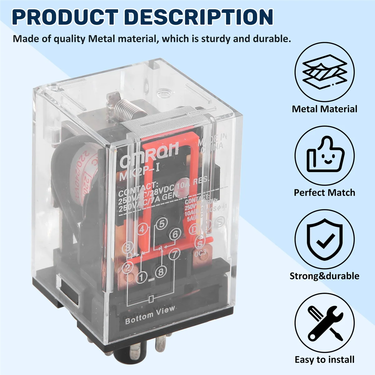 ГОРЯЧИЙ AC 220 В/230 В Напряжение катушки PCB Реле мощности 8 контактов DPDT 2NO 2NC MK2P-1