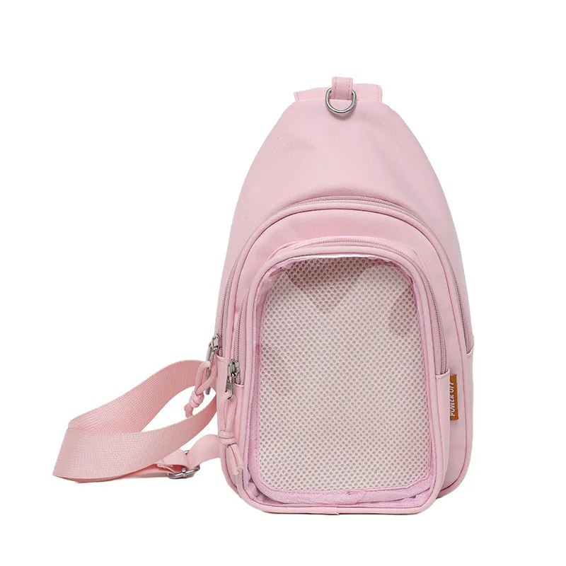

New Fashion Female Ita Sling Bag Casual Waterproof Nylon Chest Bags Single Shoulder Crossbody Pouch Clear Window Anime Pin Bag