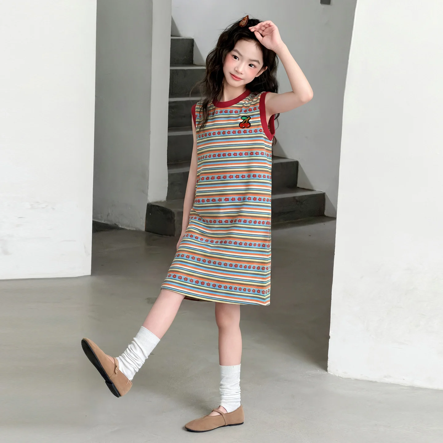 Baby Dresses For Girls Bow Print Floral Sleeveless Ruffle Flowy Maxi Casual Summer Birthday Sundress Kids 6 7 8 9 10 11 12 Years