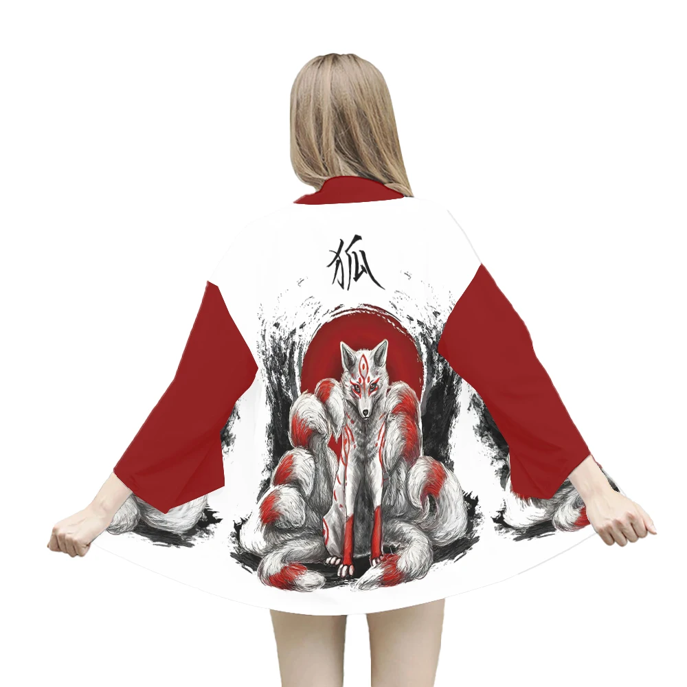 تسعة الذيل الثعلب الكرتون المطبوعة كيمونو الصيف جديد الرجال النساء اليابانية هاوري الشارع الشهير التقليدية سترة يوكاتا آسيا الملابس