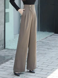 Pantaloni a gamba larga autunnali di alta qualità da donna pantaloni da ufficio a vita alta Chic coreani pantaloni Casual larghi da strada da donna