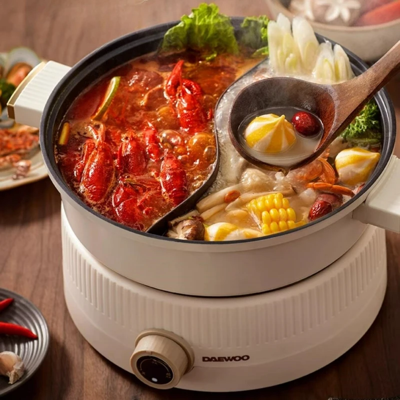 DAEWOO 220V Electric Hotpot Electric Cooking Pot Multifunctional Pot 1360W Household Electric Frying Pan Split Hotpot Pot Pan