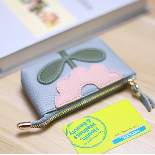 Genuine Leather Flower Pattern Coin Purses Small Fashion Coin Wallet Lady Money Storage Bag Mini Wallet