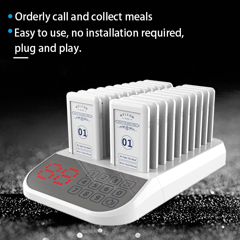 1 with 20 White Wireless Meal Picker Set Pager System Restaurant Ringing And Calling Device Queuing Number Calling Device