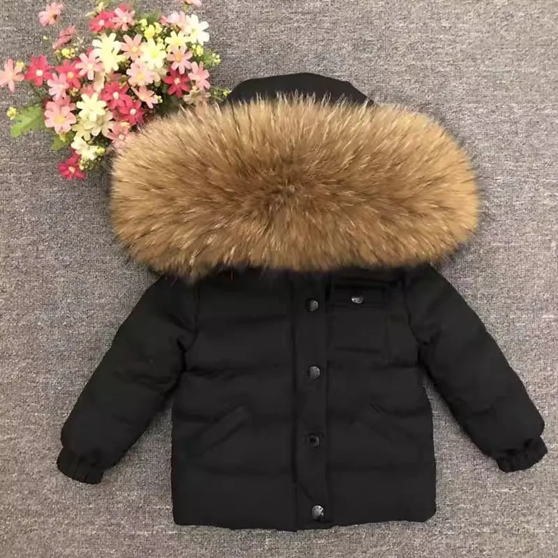 

Winter New Hooded Down Coat For Girl Real Fur Collar Thicker Warm Outerwear Teenage Boys Kids Down Jackets Snowsuit