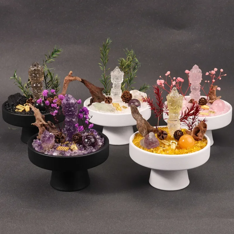Hot sale natural crystal bonsai micro landscape natural amethyst citrine magic pestle desktop ornament spot straight hair