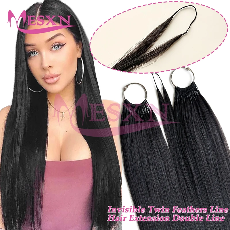MESXN وصلات شعر بخط مزدوج شعر بشري 100% شعر طبيعي حقيقي مريح وغير مرئي 16 "-26" أشقر بني أسود