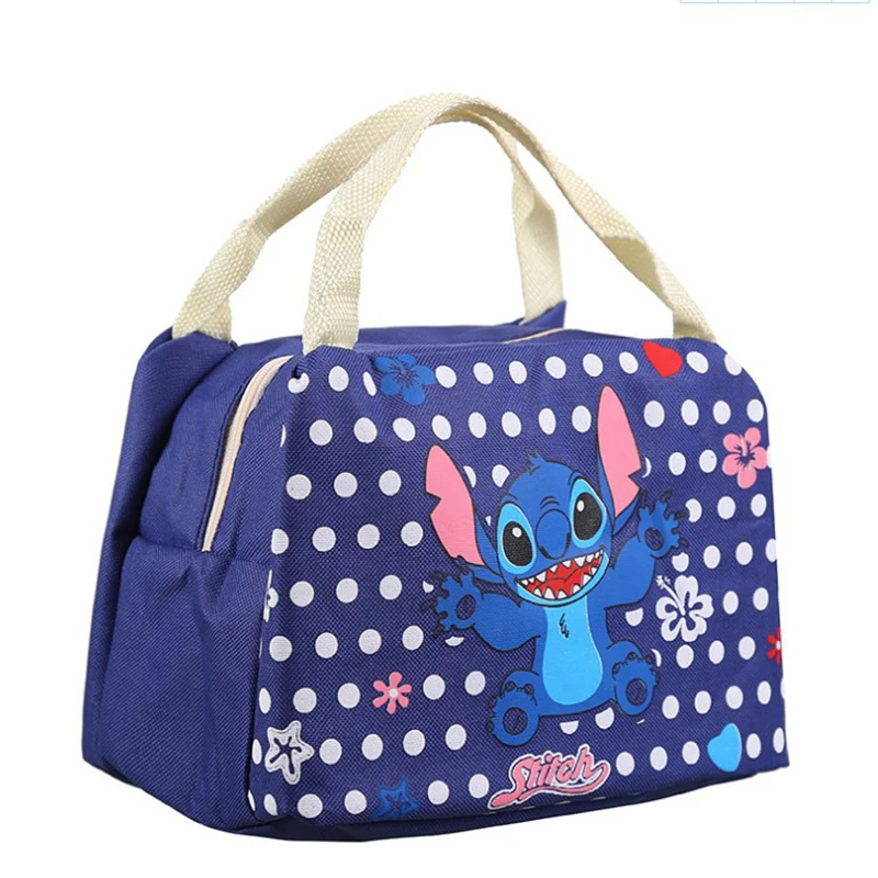 Disney Stitch Cartoon Lunch Bag Thicked Waterproof Canvas Lunch Box Bags for Boys Girls Cute Bento Bag Food Thermal Bag