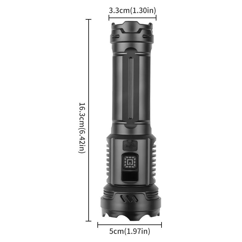 CY-016 300LM Tactical Flashlight 16-LED Digital Display 9 Modes Red Side Light Type-C with Strike Bezel