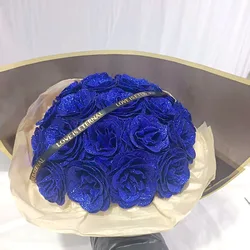 Wedding Blue DIY Bouquet set 20pcs 7cm Valentine Rose head Glitter artificial flower roses F Boy Girl friend wife mother father
