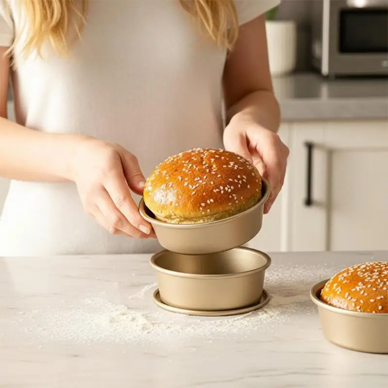 1Pcs New Non-Stick Hamburger Baking Mold Carbon Steel Mini Bread Baking Pan Reusable 4inch Bread Mold Kitchen Bakeware