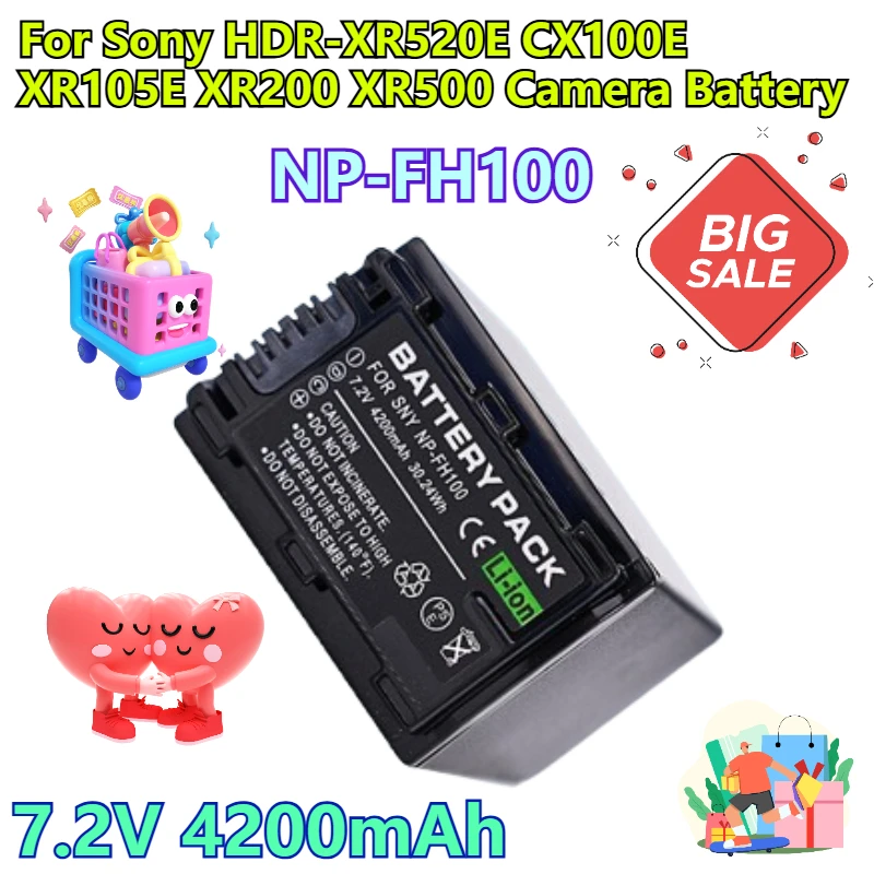 

7.2V 4200mAh NP-FH100 for Sony HDR-XR520E CX100E XR105E XR200 XR500 Camera Battery
