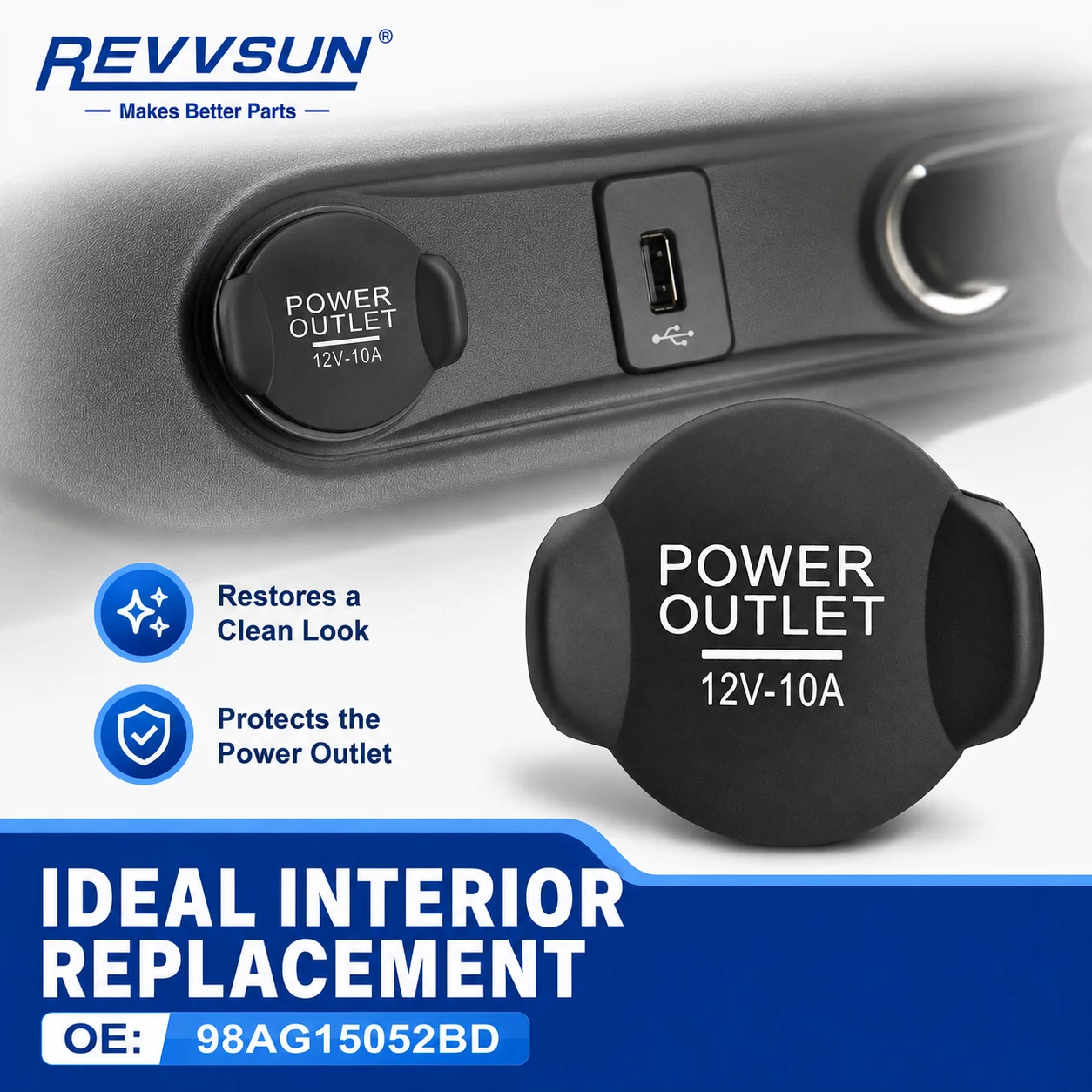 12V Aux Power Outlet Cap Plug Cigarette Lighter Socket For Ford Focus Fiesta Mondeo Ranger Kuga Edge Transit / Transit Connect view 3