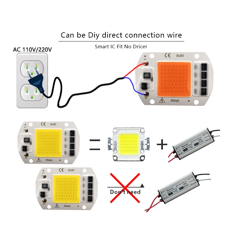 New 20W 30W 50W LED COB Lamp Beads AC 110V 220V High Voltage Driver-Free Linear Light Source Panel Warm Cool White Full Spectrum