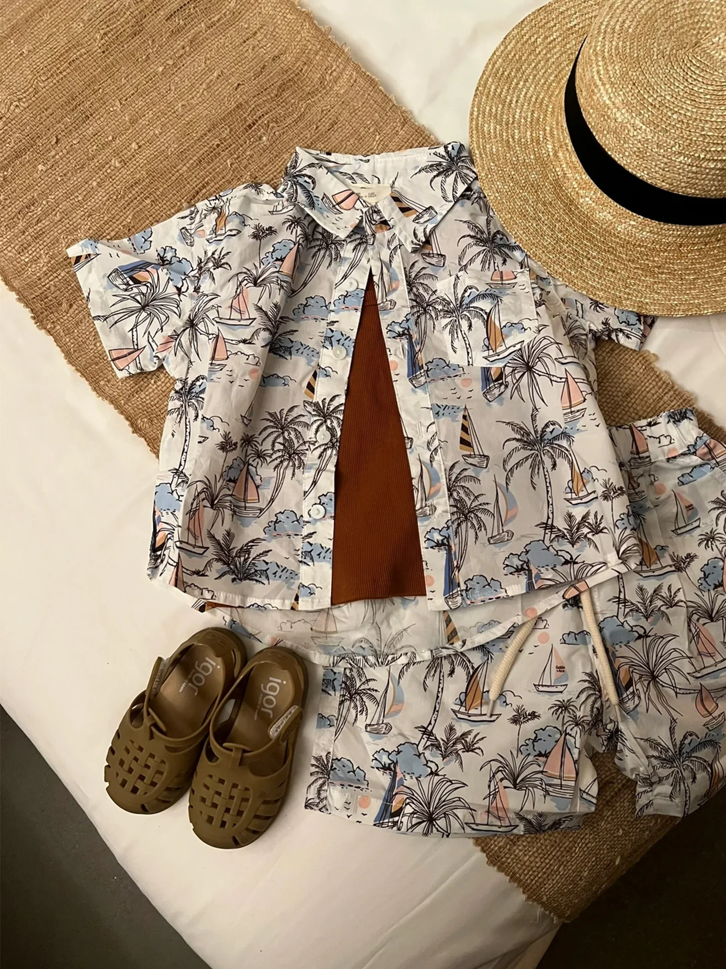 stylish-beach-vacation-boys-outfit-children's-summer-clothes-trendy-shirt-and-pants-set-for-baby-boys-lightweight-non-dungaree