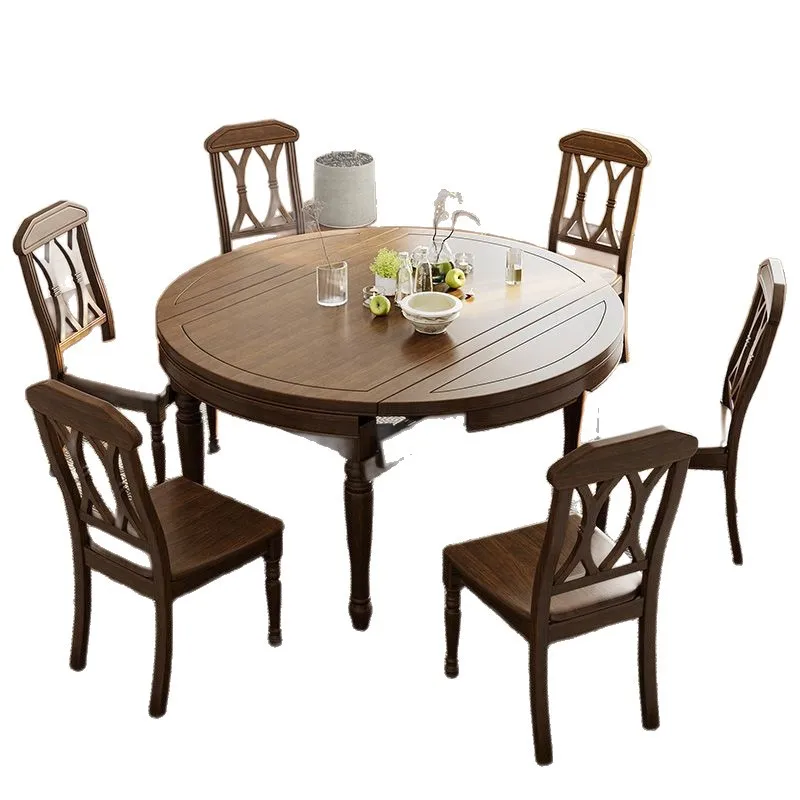 

Solid wood dining table, home dining room French retro, retractable combination furniture