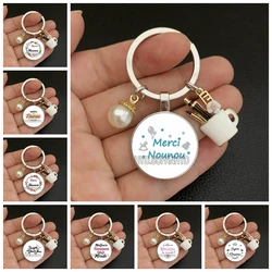 Fashion Jewelry Dome Glass Alloy Keychain Merci Nounou Lovely Exquisite Classic Gift