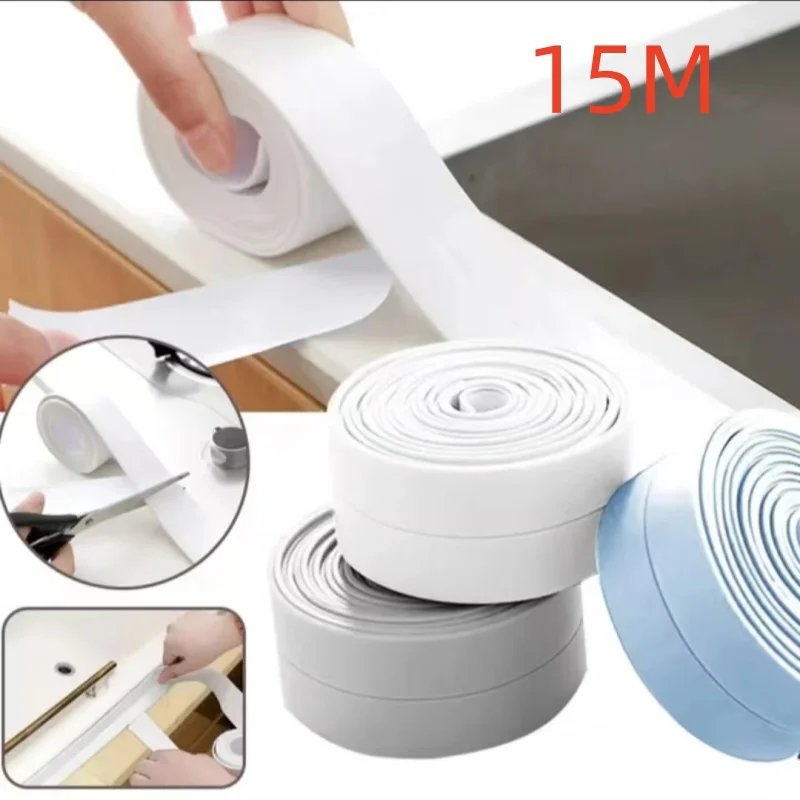 5/10/15M Self-adhesive Sealing Tape PVC Oil-Proof Kitchen Sink Edge Caulk Tape Waterproof Bathroom Toilet Corner Wall Stickers