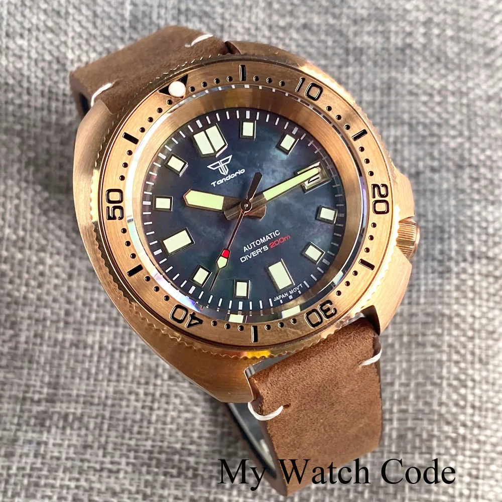 Real Bronze Turtle Dive Mechanical Watch NH35 Movement Sunburst Green Dial Waterproof Wristwatch Reloj Hombre Green Lume