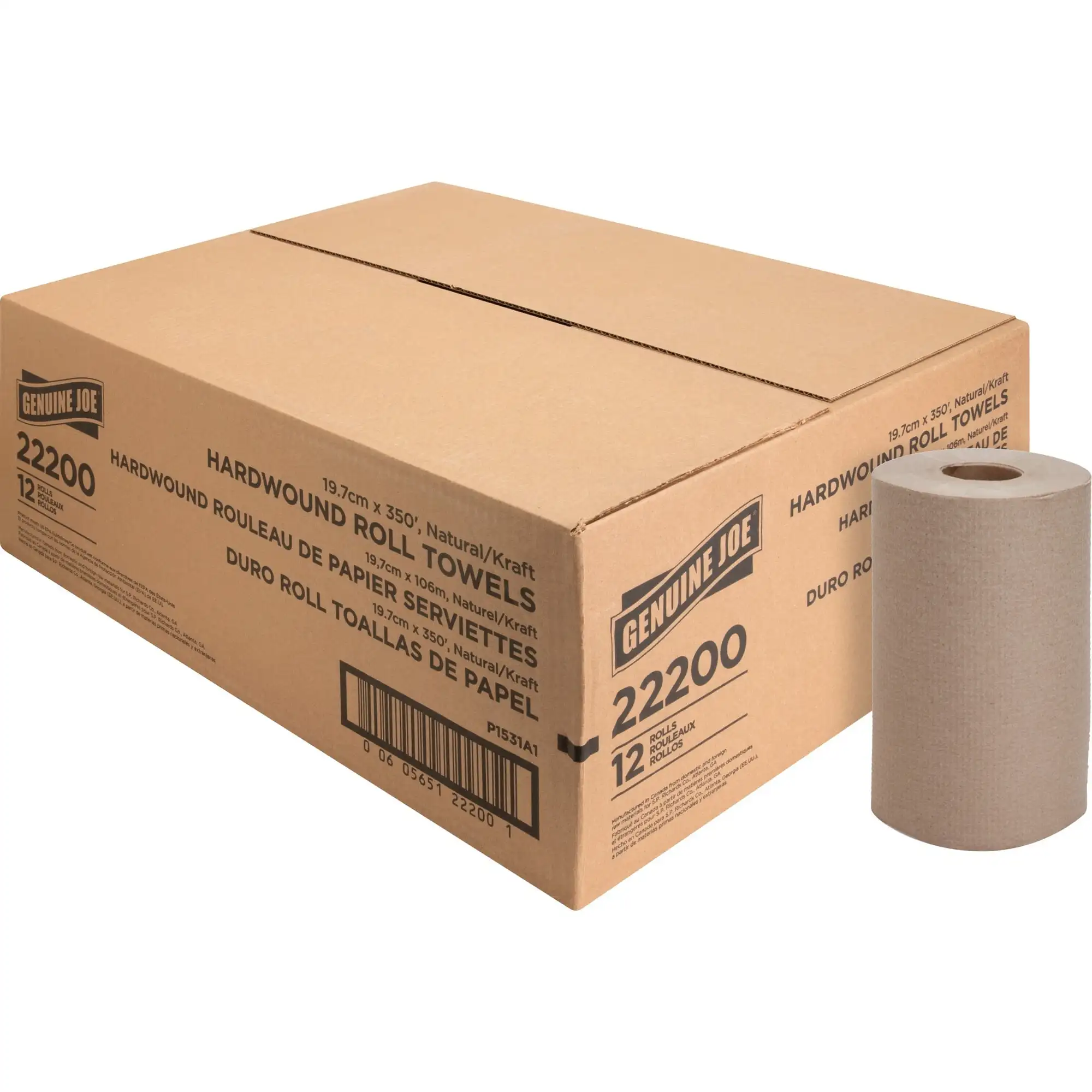 

Genuine Joe Embossed Hardwound Roll Towels - 7.88 X 350 ft - Natural - Absorbent, Embossed - for Restroom - 12 / Carton