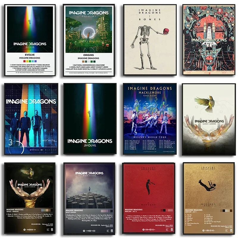 Affiche de chanteur du groupe de Rock Imagine Dragons, Albums de musique classiques, tournée mondiale, peinture sur toile, images d'art murales, décoration de maison, cadeau