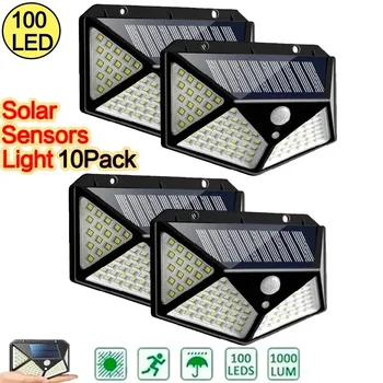 100 Led Zonne-Energie Wandverlichting 1/2/4Pcs Outdoor Solar Lamp Pir Bewegingssensor Zonne-Energie Zonlicht Straatlantaarn Voor Tuinlicht