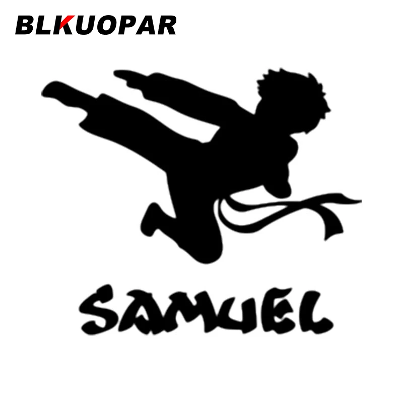 BLKUOPAR ليتل بوي يطير ركلة الكاراتيه قصيرة الشعر الإبداعية ملصق انسداد خدش يموت قطع الثلاجة المحمول باب السيارة حامي