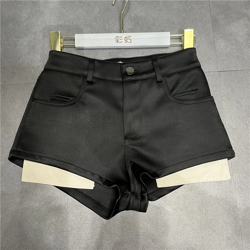 Hochwertige Freizeit anzug Shorts für Frauen Frühling Slim Fit Hüft tasche Design Satin weites Bein Shorts Hose