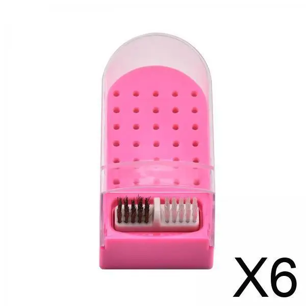 

Nail Drill Bit Holder Durable Plastic Display Stand Pink Case with Soft Brush for Nail Salon Manicure DIY