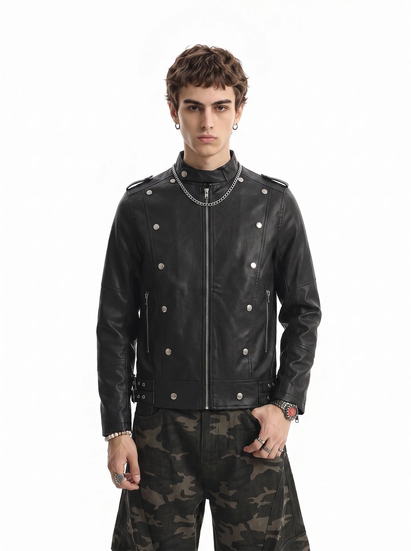 BETEBULE American Street Style Men's Leather Jacket 2026 Autumn New Motorcycle Style Coat Nail Decoration Youth Vitality Casual