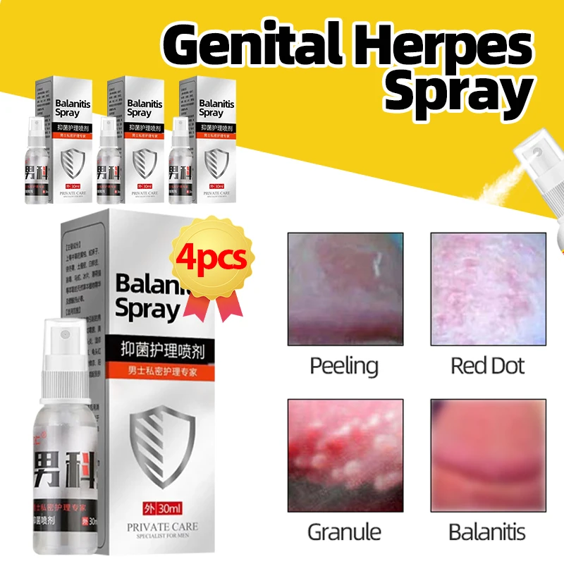 

4Bottles Balanitis Candida Treatment Spray For Men Genital Herpes Removal Ointment Medicine Cure Pearly Papules Remover 30ml