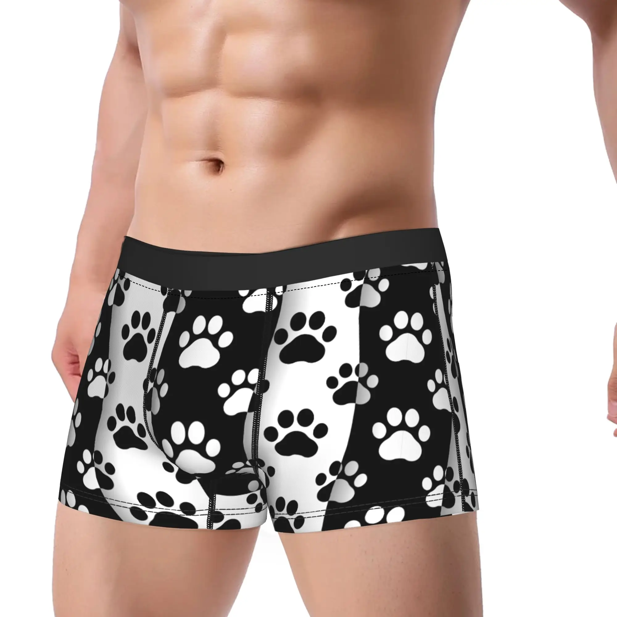 Men's Pet Prints Dog Cat Paw Long Underwear Cute Puppy Foot Printed Boxer Briefs Shorts Panties Male Breathable Underpants M-XXL