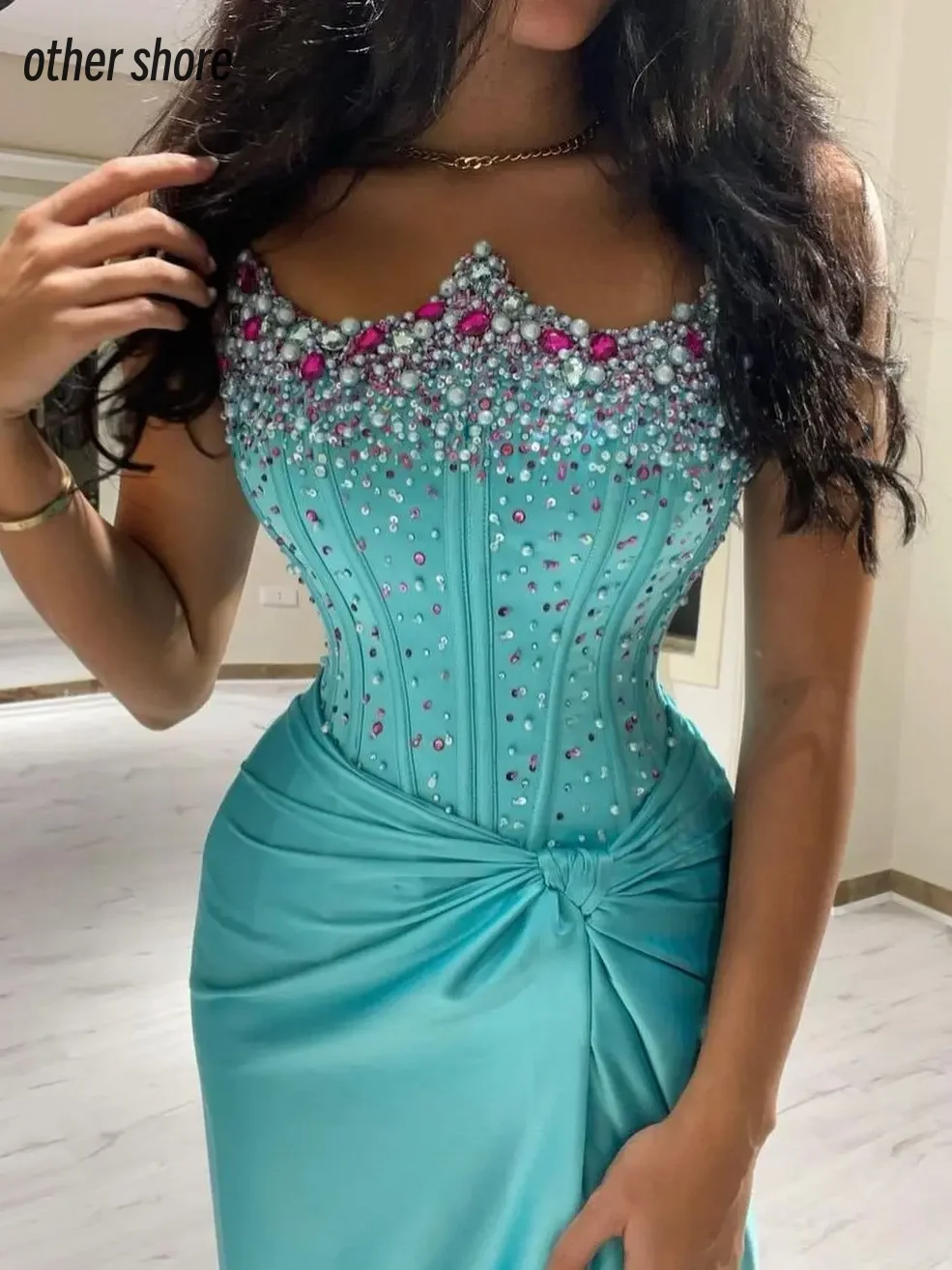 Other Shore Elegant Vintage Sweet Sexy Mermaid Crystal Beading Pearls Customize Formal Occasion Prom Dress Evening Party Gowns