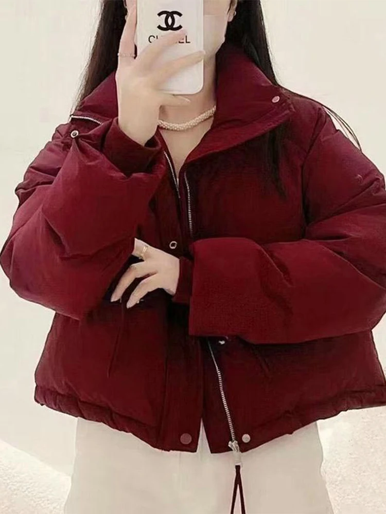 

Корейская короткая хлопковая куртка для женщин, новая зимняя модная модель, с воротником-стойкой, теплая, с наполнителем, премиум-класса