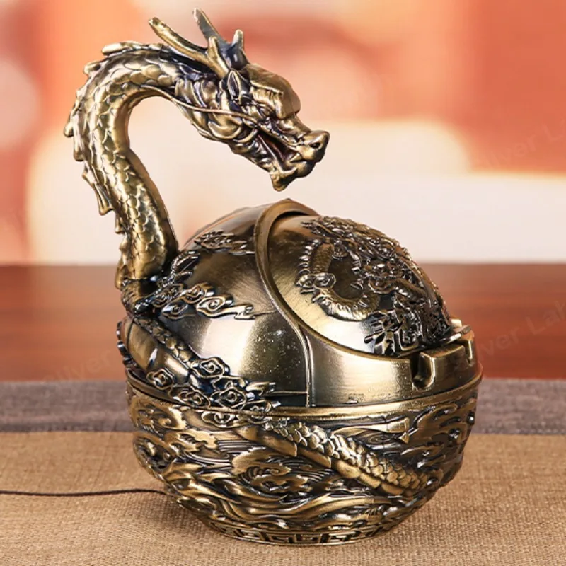 Dragon Smoke Ashtray Household Living Room High level Creative Personality Bronze Metal Windproof  ashtray outdoor