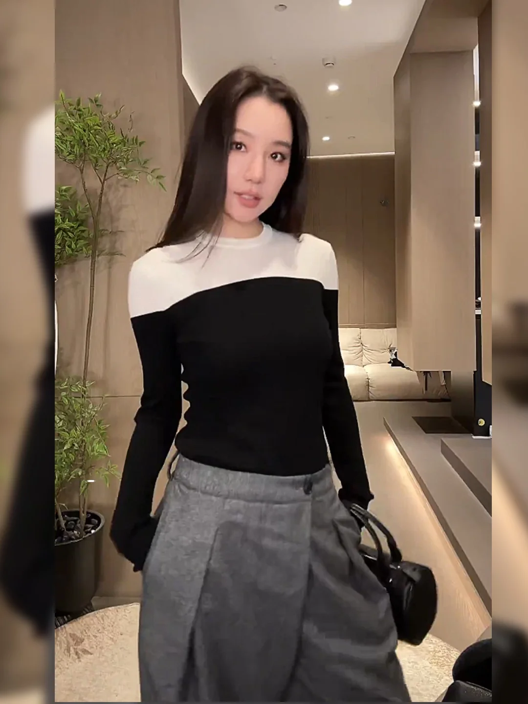 

Вязаный свитер LiHuiEr Sli Color Blo для женщин: базовый слой, весна-осень, повседневный, свободный крой, теплый, с круглым вырезом, длинный рукав