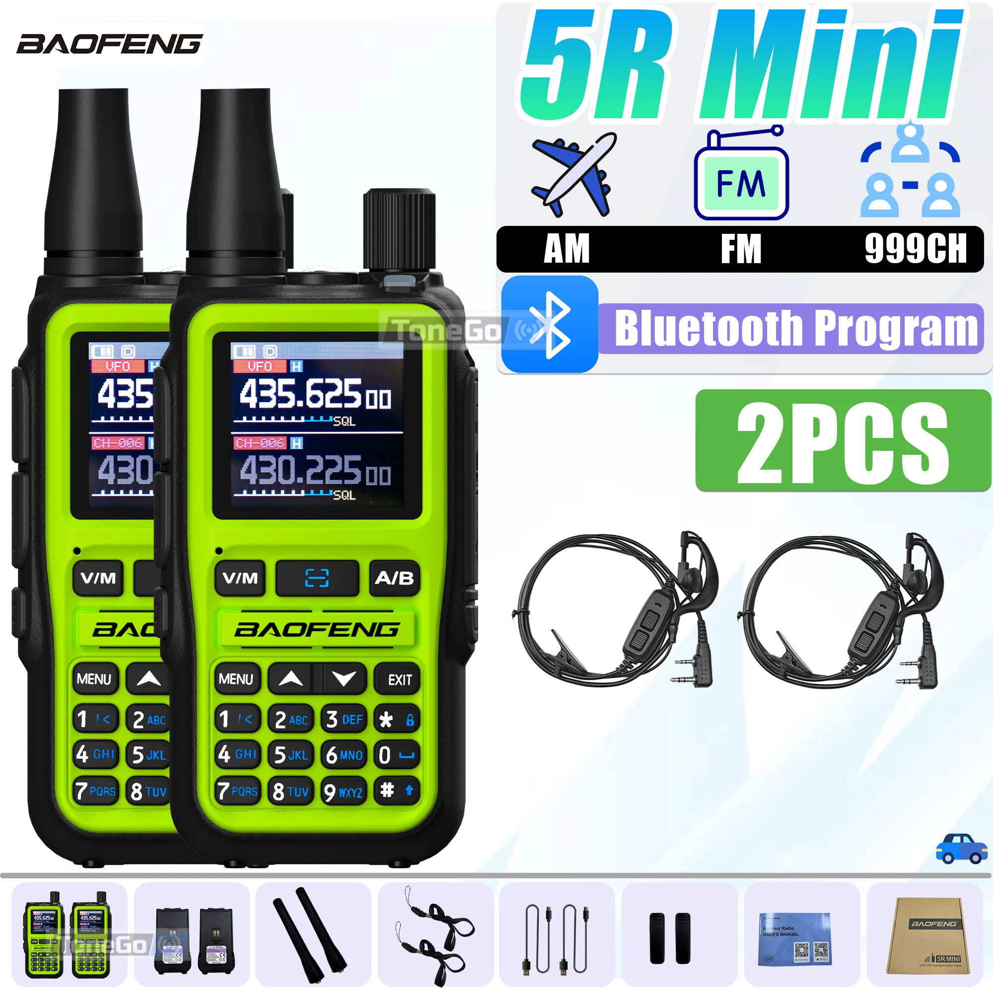 Baofeng 5R-Mini لاسلكي تخاطب راديو محمول بلوتوث برمجة نسخة تردد AM FM المزدوج PTT الارسال للأسطول اللوجستية