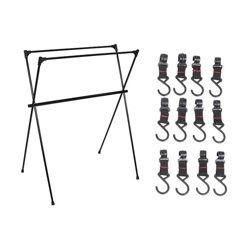 Three-Bar Frame Camping Rack Folding Ultra-Light Camping Tripod Travel Sundries Hanger 50X68x88cm