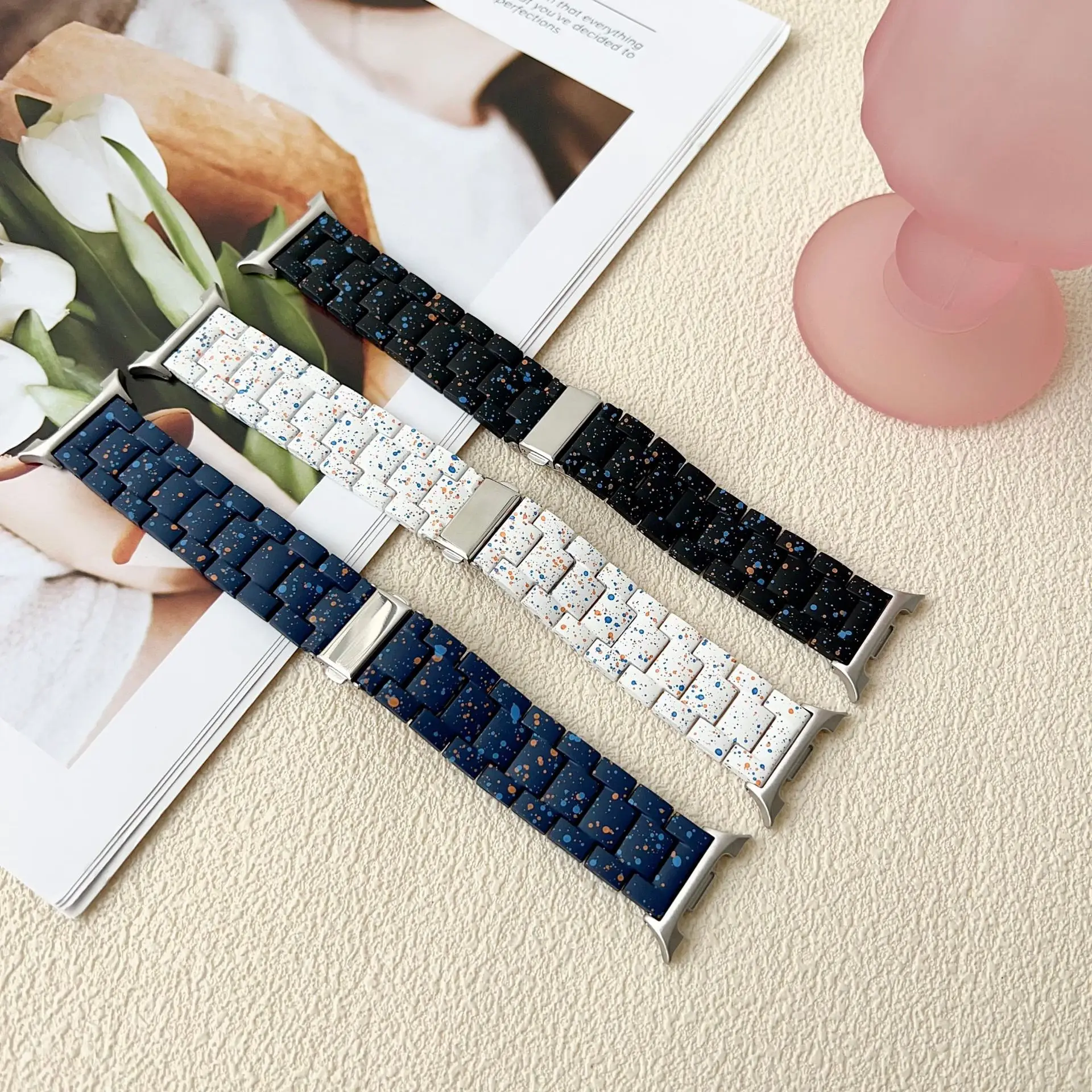 Stylish Resin Strap Suit for Samsung Galaxy Watch 8 Series/Ultra 47mm Splashed Ink Style Three-bead Resin Strap