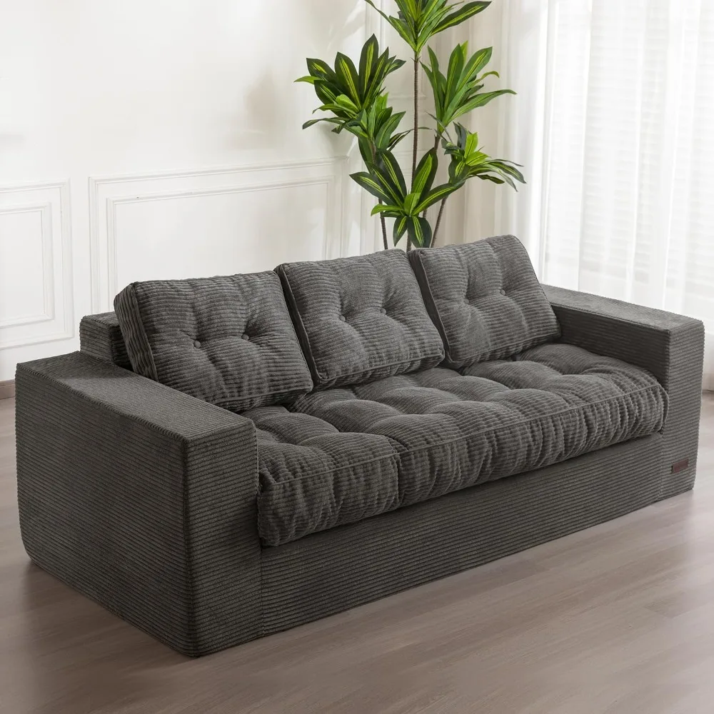 

3 Seater Couch for Living Room,Boneless Couch with Tufted Cushion & Backrest,Upholstered Floor Sofa with Armrests, Sofa in A Box