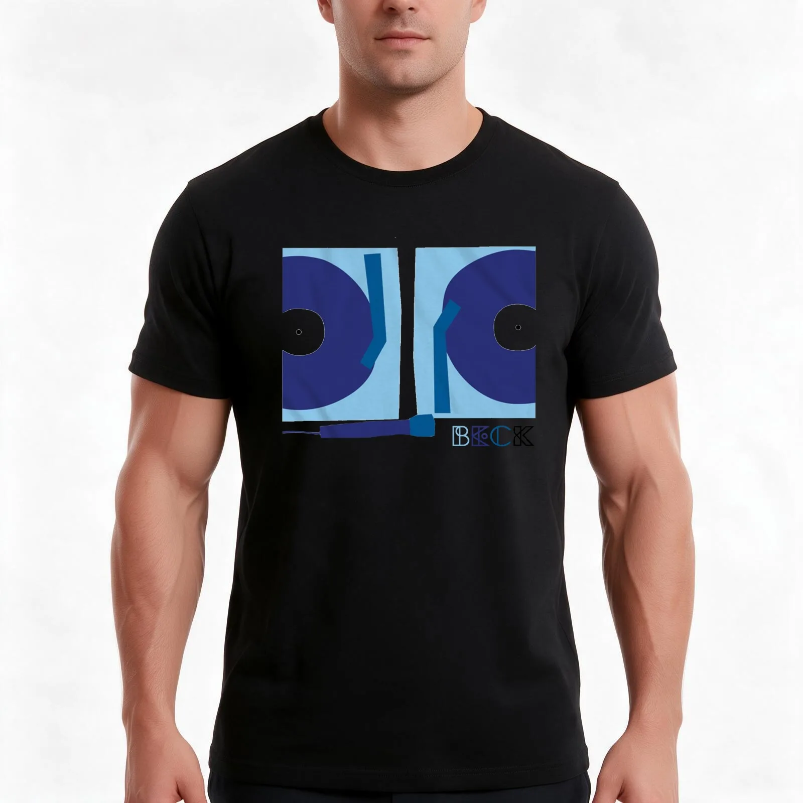 beck two turntables T-Shirt, Summer Casual Cotton Tee, Oversized Streetwear Tops, Vintage Graphic Print, Loose Fit Short Sleeve